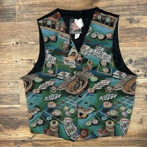 Vintage Casino Tapestry Vest 1990’s – Poker Print – XL